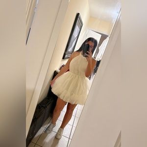 Open back halter mini tulle bride bachelorette dress